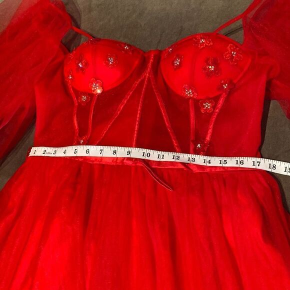 Women’s Red Prom Party Formal Dress With Corset Back and Leg Slit Size 16 NWOT - Picture 11 of 12